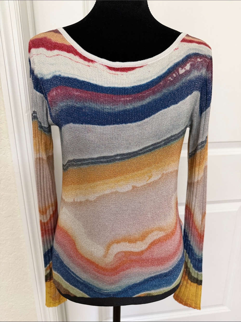 NWT Desigual Multicolor Wave-Print Crewneck Sweater